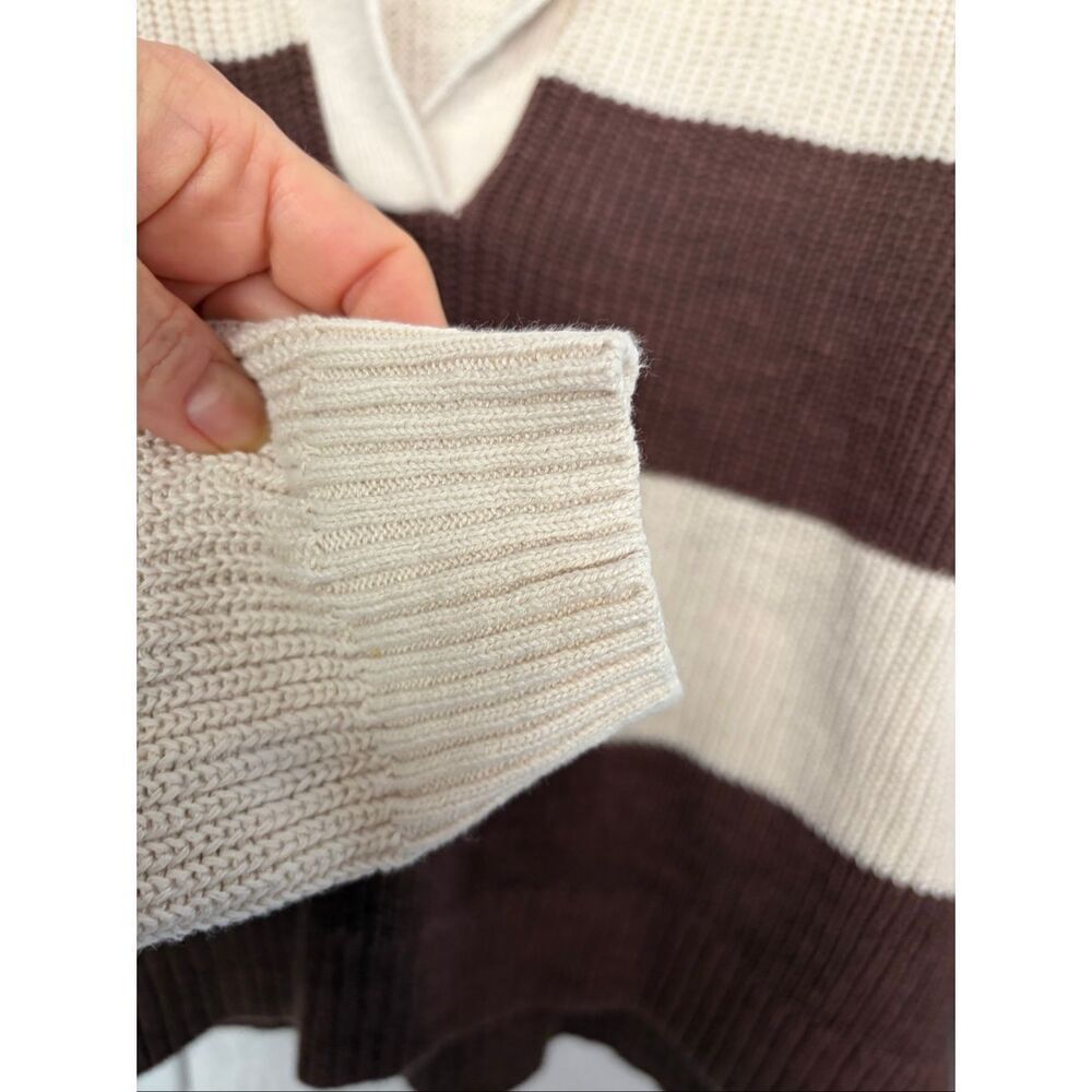 Faherty Miramar Linen Polo Sweater in Cocoa Rugby Stripe Cream, Brown Size L - Picture 8 of 12